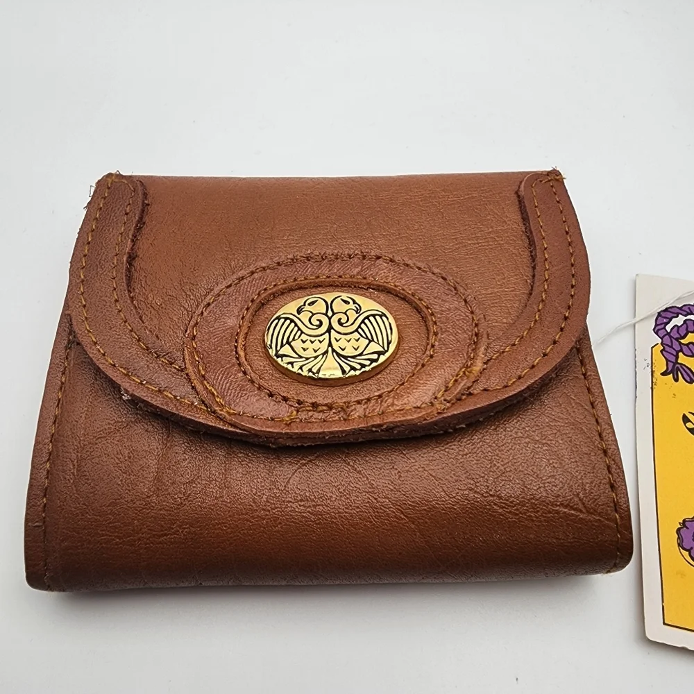 Vintage NWT Genuine Leather Brown Trifold Wallet - Picture 2 of 4